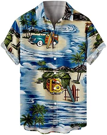 Менс цветни хавајски кошула случајно копче надолу кратки ракави Алоха плажа кошули Фанки тропски одмор летни врвови