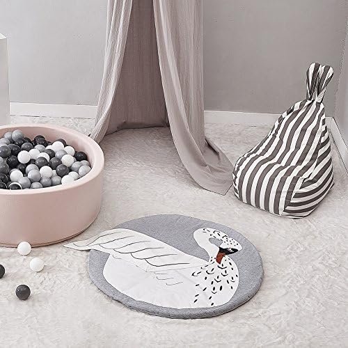 Abreeze Play Pad Swan Baby Round Rug Crawling Mat Crawl Cushion Air-Condiation incersed за деца деца мали деца, стомак на стомакот