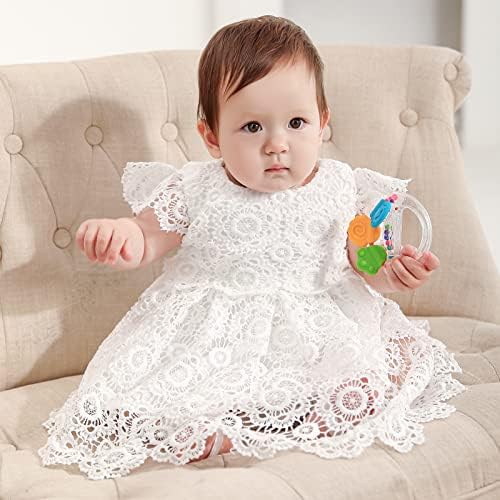 Xangirl бебе чипка крштевање фустан со везена наметка за девојчиња за крштевање на крштевањето роденденска забава