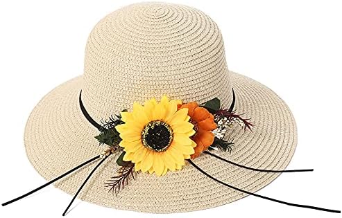 Womenенски широко гребени за заштита од сонце, слама капа, летна заштита на плажа и слушалка за сончоглед.