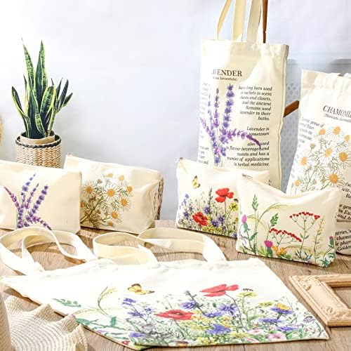 8 компјутери платно торба торба за цвеќиња за шминка поставена ботаничка торба за купување за намирници со метален патент козметички