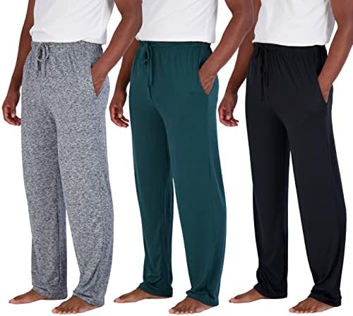 Вистински суштини 3 Пакет: Машки меки панталони за пижами со влечење и џебови-4-насочно истегнување и крик-голема и висока и висока