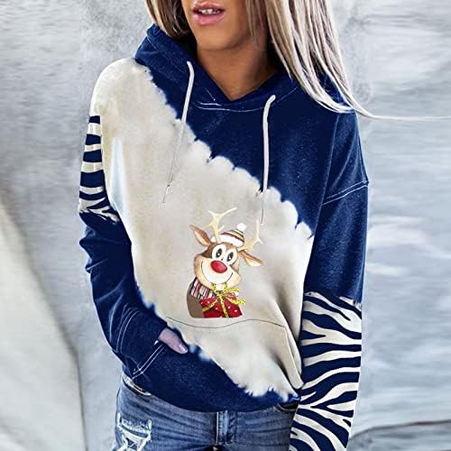 Nokmopo жени Божиќна худи мода обична есенска зимска крпеница Божиќно печатење удобни топлини џемпери