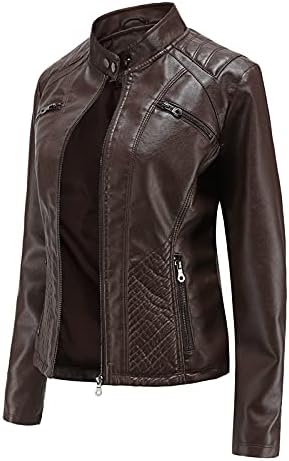 Женски палто за кожни јакни, целосна патент мотоцикл кратка пу -мото велосипедска јакна врвови за надворешна облека, вметната