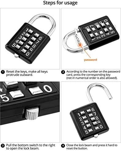 Qwork 10 -цифрен копче за копче за притискање, 4 пакувања за заклучување на салата за црна шкафче, заклучување на копчето за шкафчиња, кутии, фиоки