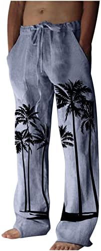 Машки Обични Памучни Ленени Панталони Со Врвки За Дишење Лабави Удобни Печатени Врвки За Влечење Панталони За Јога За Истегнување На Плажа