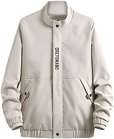 Zdfer Mens Windbreaker јакни стенд-ап јака патент Цврста боја со цврста боја со долга ракав со лесен лесен ветроупорен палто