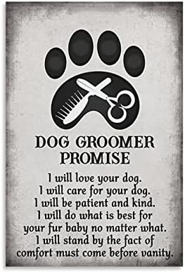 Ветување за чешлање на кучиња гроздобер постер, подарок за чешлање на кучиња, украси за кучиња салони, кучиња чешлање салон платно сликарство