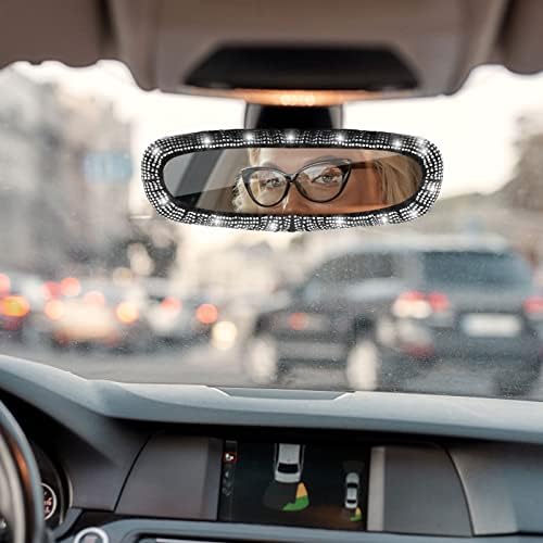 Cobee Bling Car Rearview Mirror, Glitter Rhinestone Car Заден поглед на ретровизорот еластичен опсег за ретровизорско прегледи