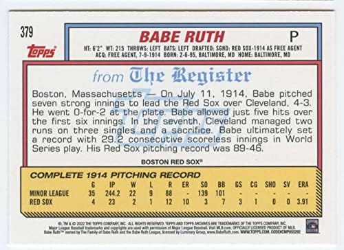 2022 Архиви на Топс 379 Бабе Рут 1992 Топс мајор лига деби NM-MT Boston Red Sox Baseball Trading Card