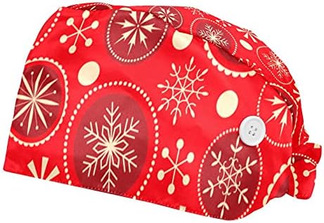 Niaocpwy Merry Божиќни украси Црвена Божиќна шема Работна капа со копче, моден буфан чиста капа за жени мажи, 2 пакувања