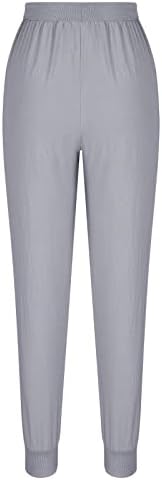 Панталони со постелнина за нозе за жени плус големина еластична половината случајно лето лабаво вклопување панталони удобни памучни панталони
