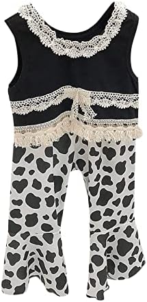 Девојки лето елек чипка костум bellвоно дно панталони леопард печати детски секојдневно излегување за 0 до 6 2Т облека за девојчиња