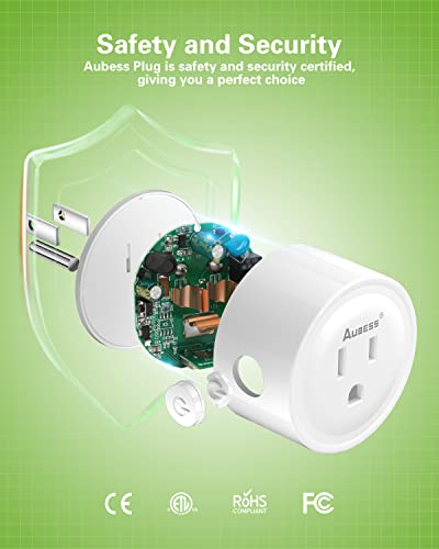 Aubess Smart Plug, паметен излез кој работи со Alexa & Google Assistant, Alexa Smart Plugs со мониторинг на енергија, распоред на тајмер, далечински управувач со апликации Vesync, не е потребен це