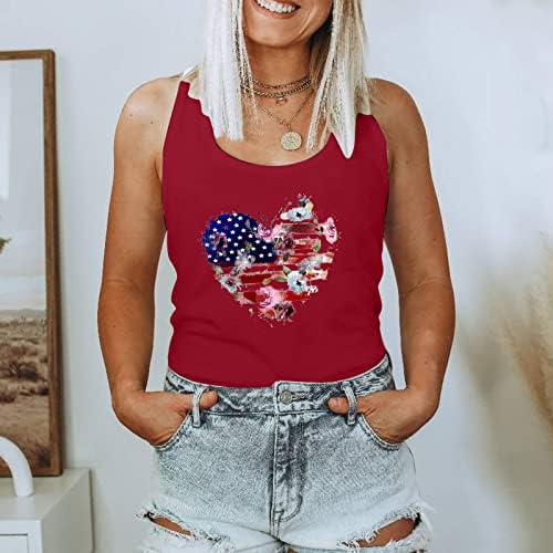 Womenените резервоаруваат врвови на американско знаме патриотски кошули потресени тркачки бек -елек во САД знаме starвездички ленти