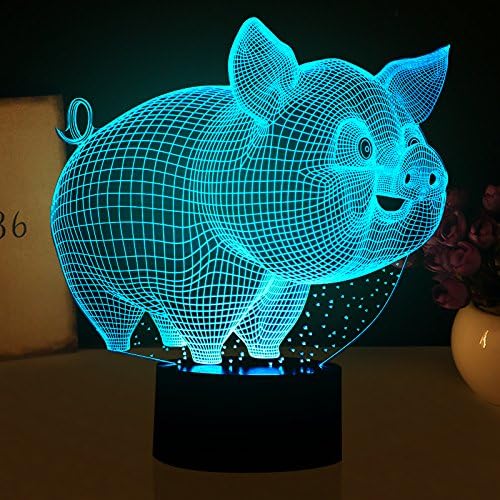 Моли Хиесон 3Д свиња ноќно светло светло животно допир прекинувач за декор, табела за табели, оптички илузивни ламби 7 светла за промена