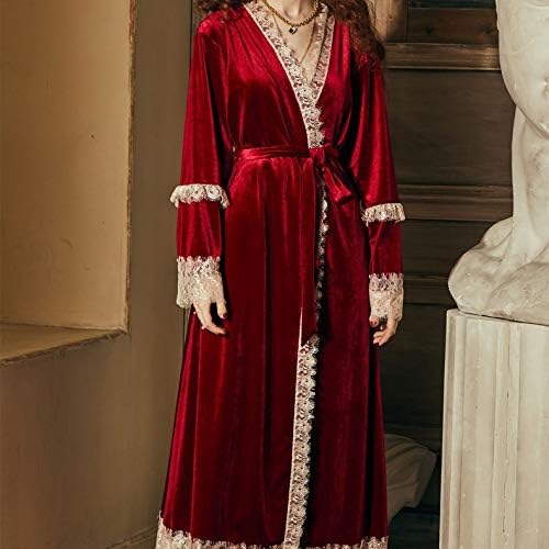 ZSQAW облечена дама романтична облека постави жени ноќноганско зимско ноќно наметка, елегантна невеста облека вино црвена облекување наметка гроздобер