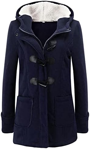 Fireero Зимски палта за жени ретро топол долг ракав плус големина јакна рог тока тока патент џеб со капи, дебела надворешна облека