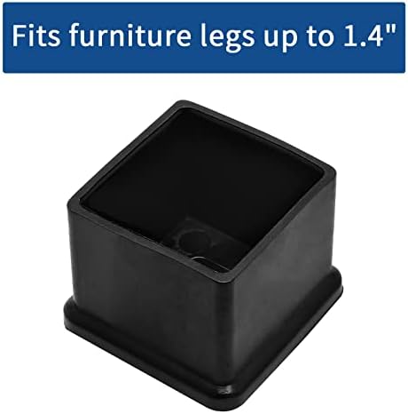 Coufce 12pcs 1,5 инчи x 1,5 инчи црн квадратен гумен мебел за заштита на нозете, ПВЦ правоаголник мебел капачиња за нозе, гумени заштитници за маса, стол, биро, подот
