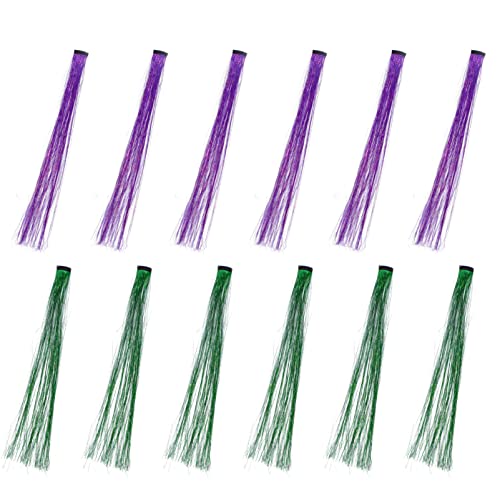 Виолетова Зелена Коса Екстензии Парчиња: 12 парчиња Синтетичка Коса Нагласува Клипови Сјај Продолжување На Косата Перика Партија Празник