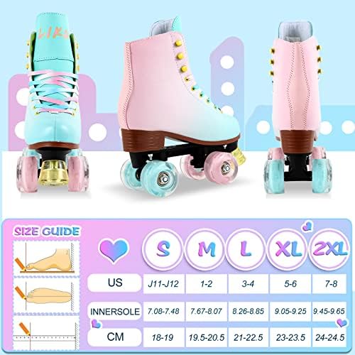 Quad Quad Roller Skes за девојчиња и жени со сите светло на тркала, затворен/отворен чипка за забавно осветлување на ролери за дете за дете