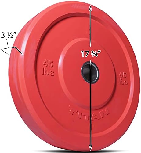 Титан фитнес 45 lb единечна црвена економија олимписки браник плочи, гума со челик вметнување, обука за јачина