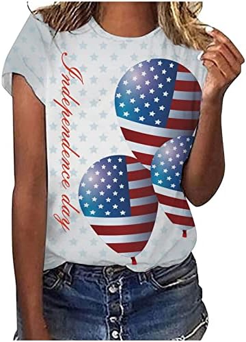 Маици За Вратот на екипажот За Жени Со Кратки Ракави Американско Знаме Графички Опуштени Салонски Блузи Маици Девојки 2023 ВН
