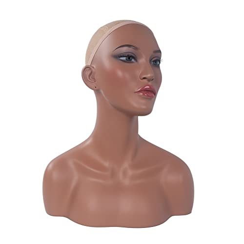 L7 Mannequin FRP Реална женска манекен глава со рамо за приказ - Маникин глава со рамо за перика/накит/шминка/капа/очила за сонце
