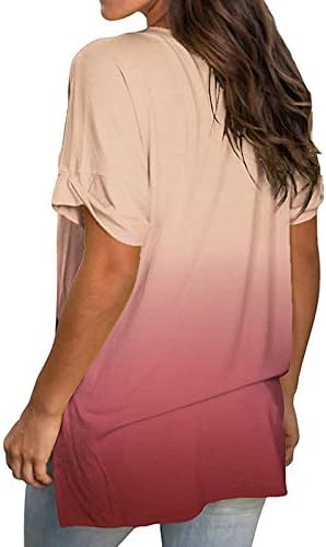 Врвови за жени лето лето мода лабава лежерна градиентска градиент V вратот врвови маица кратки ракави женски блуза