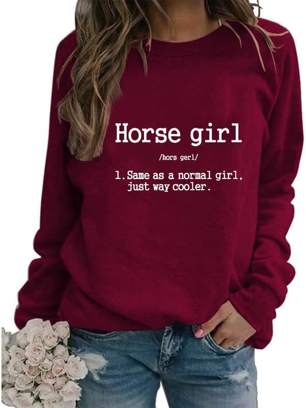 Коњи за џемпери за жени, долги ракави цветни коњи печати екипаж на вратот на вратот Обичен лабав пулвер врвови фарма фарма