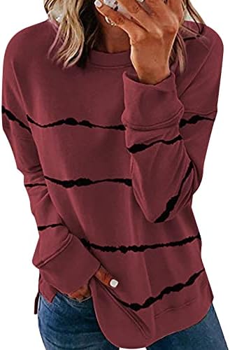 Среќна пловечка женска вратоврска боја печатена џемпер лабава обична екипаж со долги ракави шарени врвови на пулвер