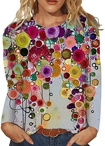 Кошули за есен за жени: женски обични меки тркалезни маички со вратот блузи врвови со долги ракави за џемпери за туника