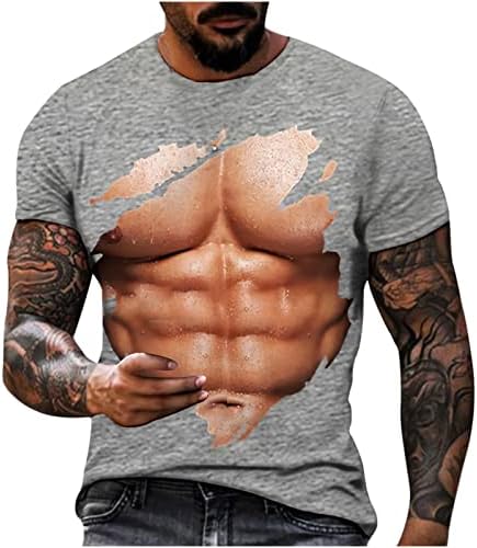 Машка лажна мускуларна маица со кратки ракави 3Д креативно печатење случајно смешно врвно новитет образец маички за кошула