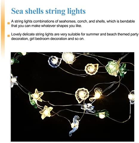 Абаодам океан тематски жици светла самовила за самовила светла Seashell Seahorse Conch Lights 20 LED диоди 6,6ft за празнична забава