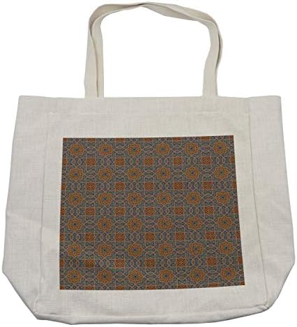 Амбесон Мароканска торба за купување, традиционална дизајнерска плочка со геометриски цветни мотиви со кадрави детали, еколошка торба за еднократна