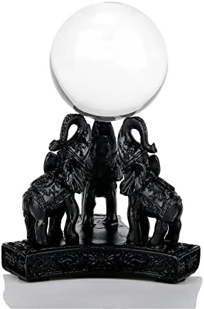 Три црни слонови фигура статуи прикажуваат топка стоја на сфера држач за база за стаклена топка топка за пиење на топката, држач за кристална
