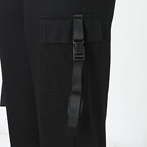 Nrealey жени карго панталони црни патенти со повеќе џебни обични панталони