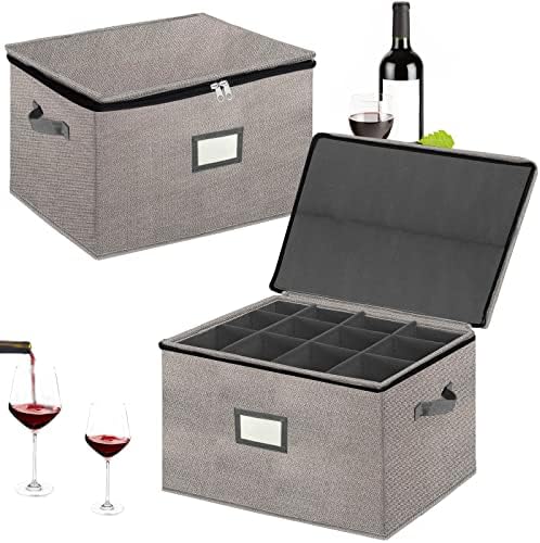 Кутија за складирање на чаша за вино „Xmasorme“ со делители 2 пакувања, контејнери за складирање на стакло, тврди случаи за складирање на