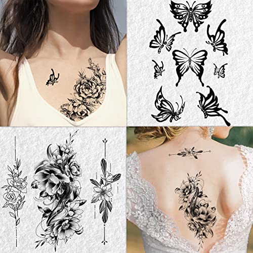 Cerlaza Привремени тетоважи Возрасни долготрајни, лажни тетоважи за жени секси, мешана колекција големи цвеќиња водоотпорни налепници за