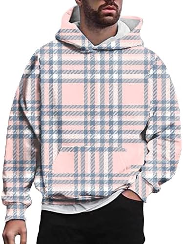 Men Hoodie Claid Printed Pulverover Sweatshirt Sumber Casual Oblabe лесни аспиратори со качулка со џебови од кенгур