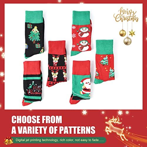 Божиќни Чорапи За Мажи, 6 Пакети Машки Божиќни Чорапи, Божиќни Чорапи Со Екипаж Сад Големина 6-13