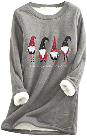 Женски Божиќни Гноми Дуксери Зимски Топол Пуловер Обложен Со Шерпа Меки Удобни Врвови Од Руно Со Долги Ракави