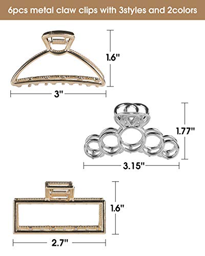 Клипови за Нокти за коса, 6 Парчиња Клипови За Коса За Жени И Девојчиња, Метални Мали Клипови За Коса Што не Се Лизгаат За Густа Коса со 3