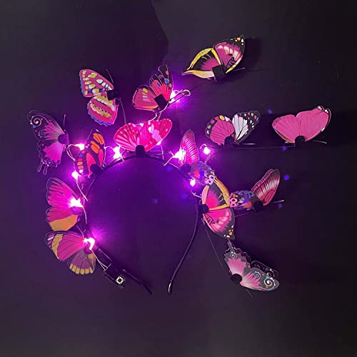 Woent LED Прозрачна Пеперутка Венец Додатоци За Коса Свадбена Забава Лента За Коса Фотографија Реквизити За Коса Обрач За Коса Додатоци За Коса За Жени Девојки