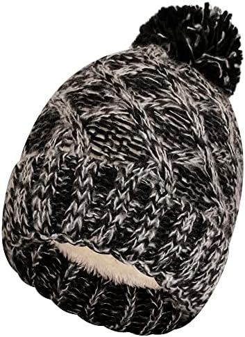 Loxdonz женски зимски ребра со гравче вкрстено руно, обложено капаче, плетен кабел, плетенка помпом мека топла капа