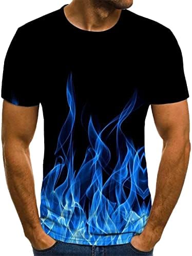 Маици за машки кратки ракави 3D пламен печатени со тенок врат, тенок спорт, обичен пулвер маички кошули блузи блузи врвови