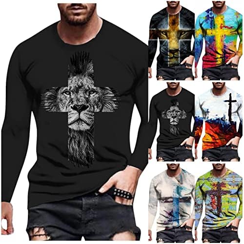 XXBR војник со долги ракави маици за мажи, 3Д улична вера Исус крст лав, печатено атлетски тренинг, обични маички, обични кошули за тато момче