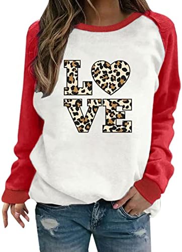Леопард loveубовна маица за жени испуштаат врвови на рамото каузална топка во боја пулвер туника лабава долга ракав џемпер блуза