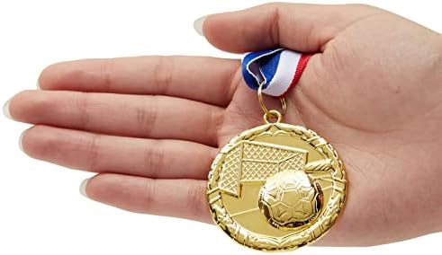 Јувале 12-Спакувајте Фудбалски Медали За Награди За Деца И Возрасни, Трофеи За Учество Во Тимот, Фаворити За Забави, Црвени, Бели и Сини Ленти