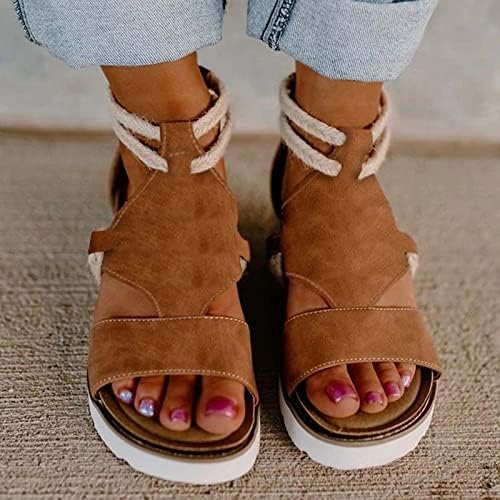 Сандали за жени Еспадрили платформа клин пета риба пети гроздобер римски чевли удобно чипка на чевли за плажа на задниот патент